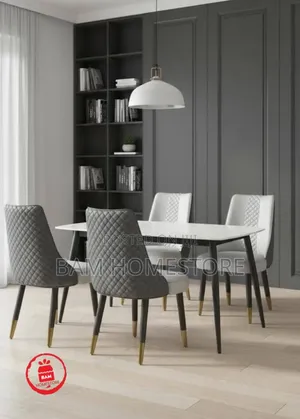 Modern Luxury 4-Seater Marble Top Dining Table Set - Meza Ya Chakula