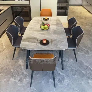 Luxury 6-Seater Grey Marble Dining Table Set -