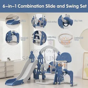 6 In 1 Combination Set Slide And Swing (Football,Basketball,Ringtoss )