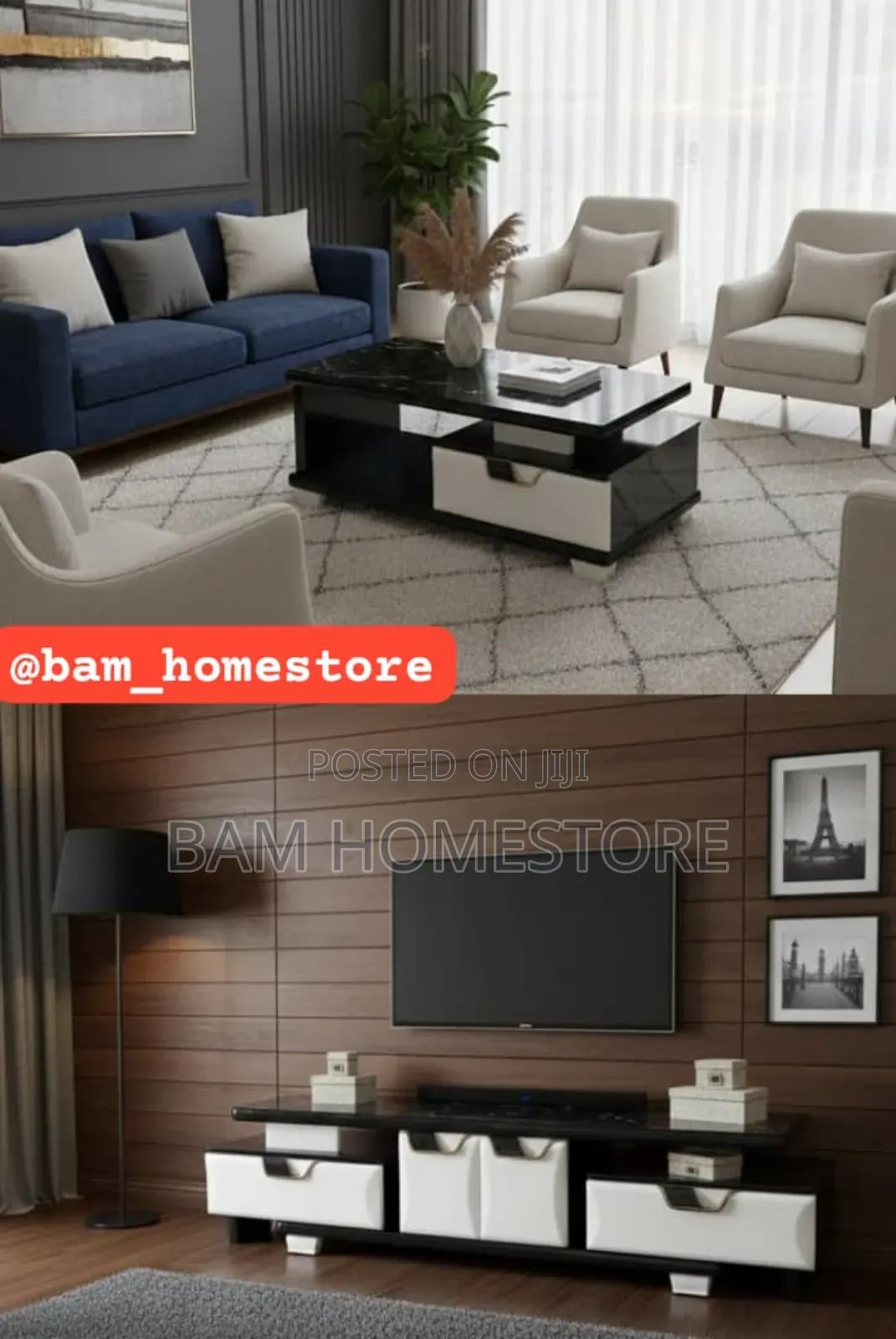 Modern Luxury Tv Showcase Coffee Table Set - Black White Marble