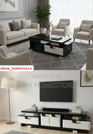 Modern Luxury Tv Showcase Coffee Table Set - Black White Marble