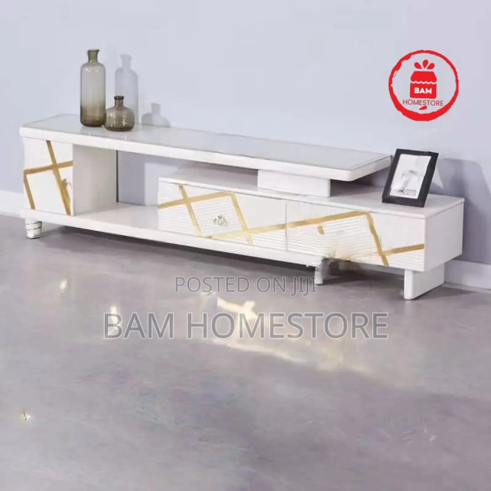 Modern Extendable White Gold Tv Showcase Stand - Kabati La Tv