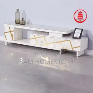 Modern Extendable White Gold Tv Showcase Stand - Kabati La Tv