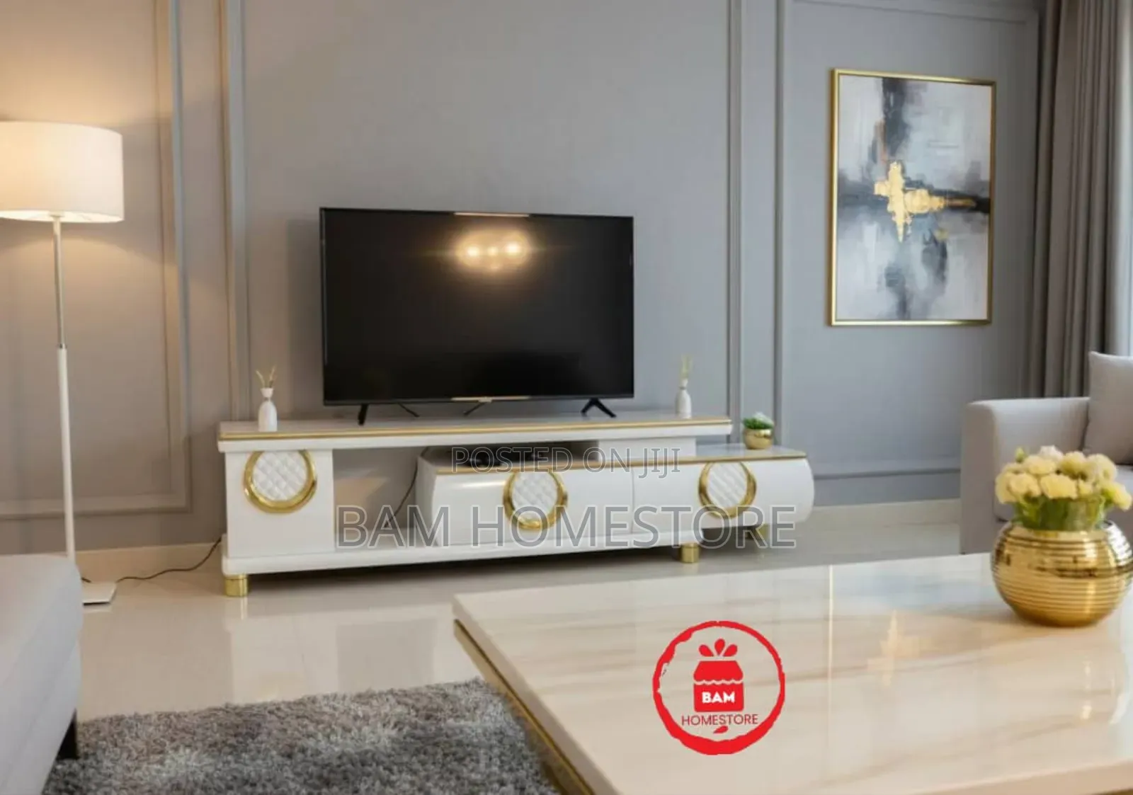 Royal Gold White Extendable Marble Top Tv Showcase - Kabati La Tv