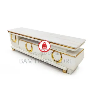Royal Gold White Extendable Marble Top Tv Showcase - Kabati La Tv