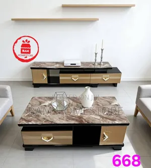 Modern Luxury Extendable Black Marble Tv Showcase Coffee Table Set