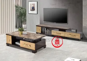 Modern Luxury Extendable Black Marble Tv Showcase Coffee Table Set