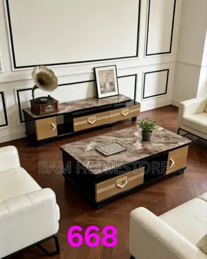 Modern Luxury Extendable Black Marble Tv Showcase Coffee Table Set