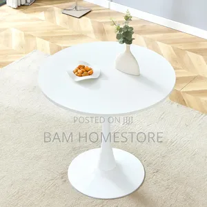 Modern 80cm Marble White Round Table - Meza Ya Duara Ya Kifahari