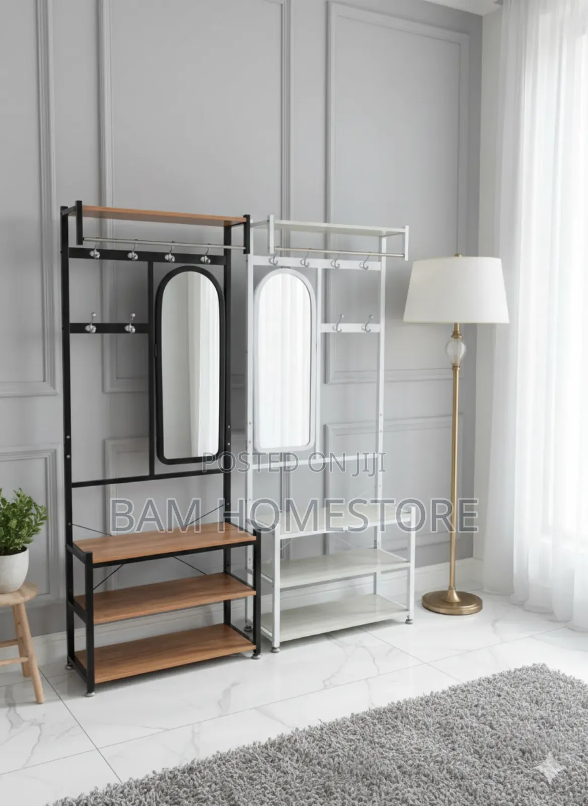 Modern 3-in-1 Entryway Organizer Mirror Set - Kabati Ya Wazi+ Kioo