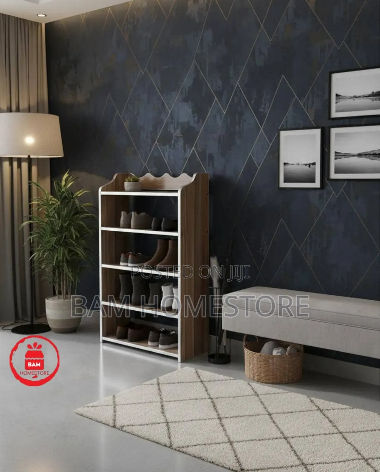 Modern Wood Silver 5-Tier Luxury Shoe Rack Organizer