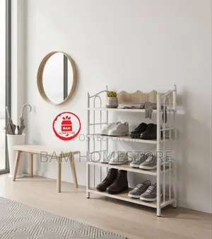 Modern 4-tier Luxury White Metal Wood Shoe Rack - Organizer Set