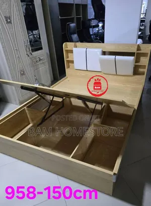 Luxury 5*6 Ft King Size Bed With Hydraulic Storage Headboard Shelves