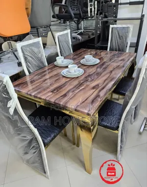 Luxury Marble Top Dining Table Set - Modern Gold Black 6-Seater