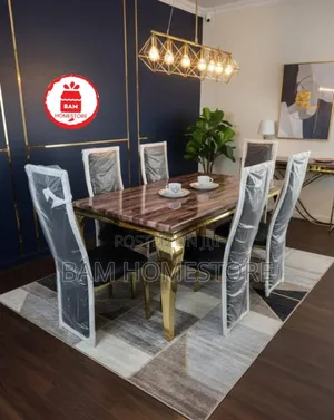 Luxury Marble Top Dining Table Set - Modern Gold Black 6-Seater