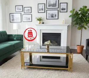 Luxury Black Glass Coffee Table - Modern Gold Frame Meza