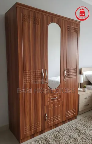 Modern Imported 3-Door Wooden Wardrobe With Mirror - Kabati La Nguo