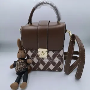 Brown Mini Purse Bag With Rabbit Keychain