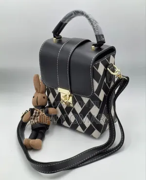 Black Mini Purse Bag With Rabbit Keychain