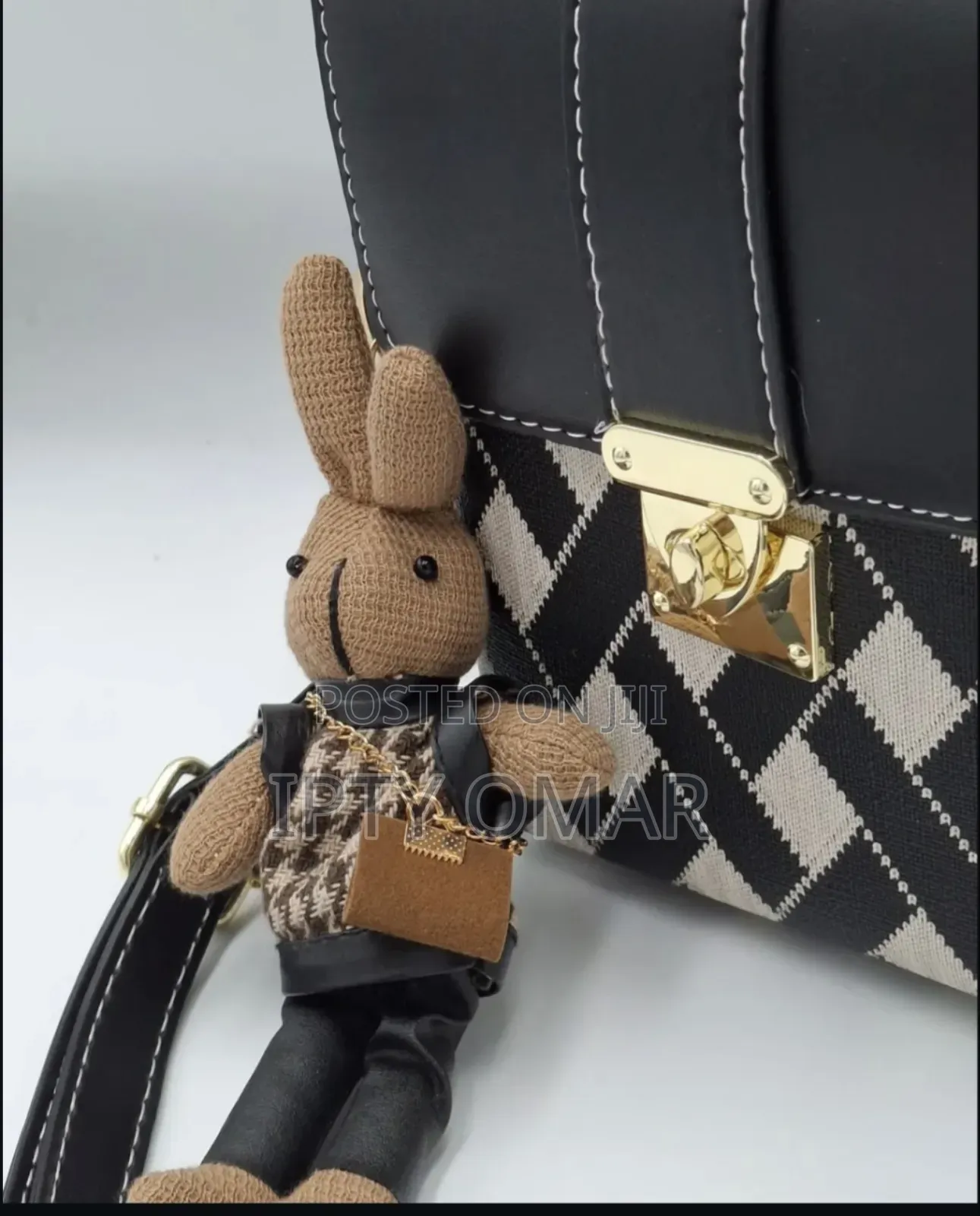 Black Mini Purse Bag With Rabbit Keychain
