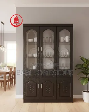 Luxury 3-Door Modern Glass Cabinet - Kabati La Vyombo La Kisasa