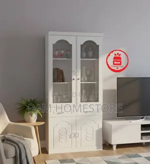 Modern 2-Door Glass Display Cabinet - Kabati Ya Vyombo Ya Kisasa