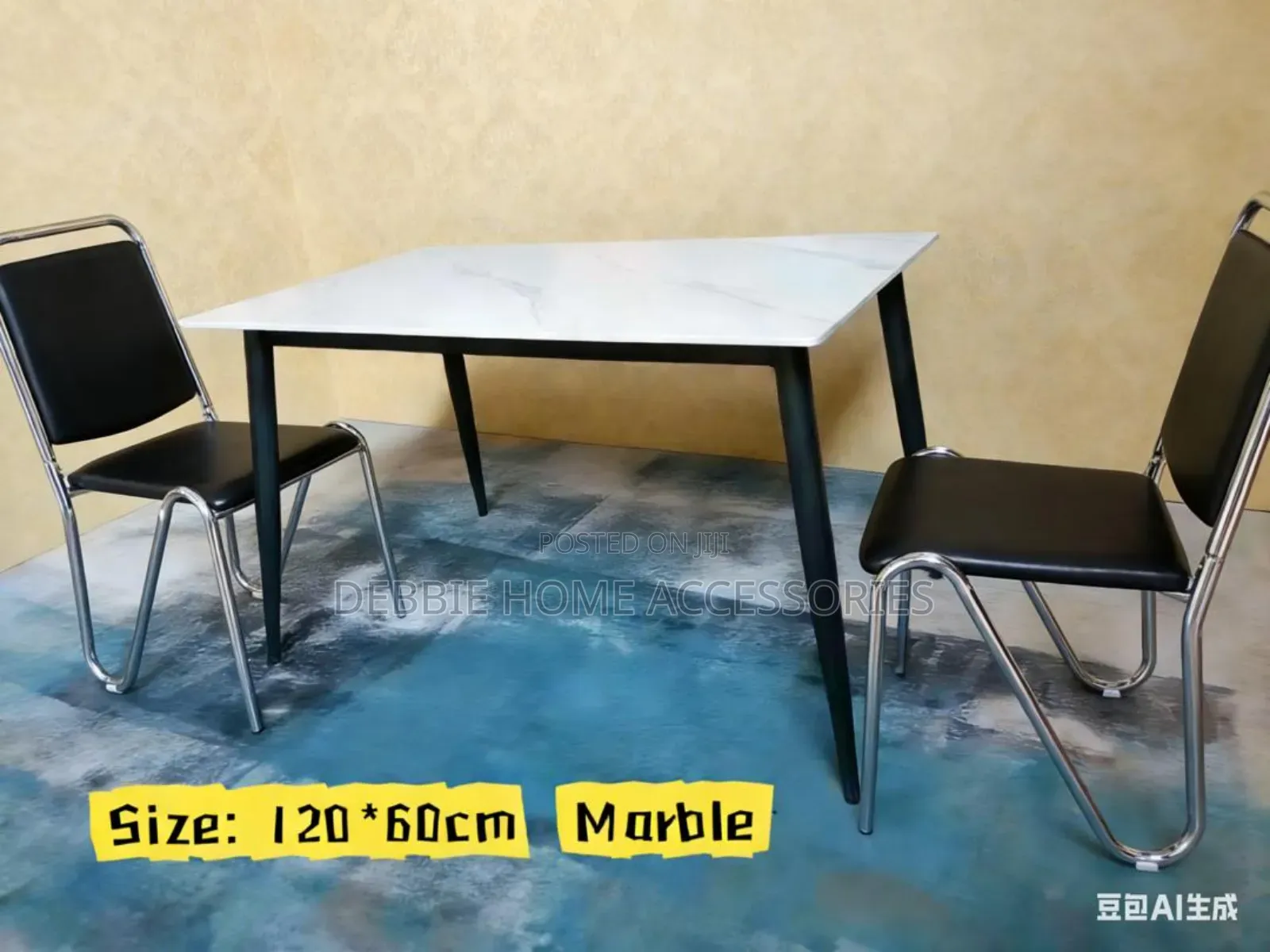 Marble-Effect Dining Table Size 120cm X 60cm. (With 2 Chairs)
