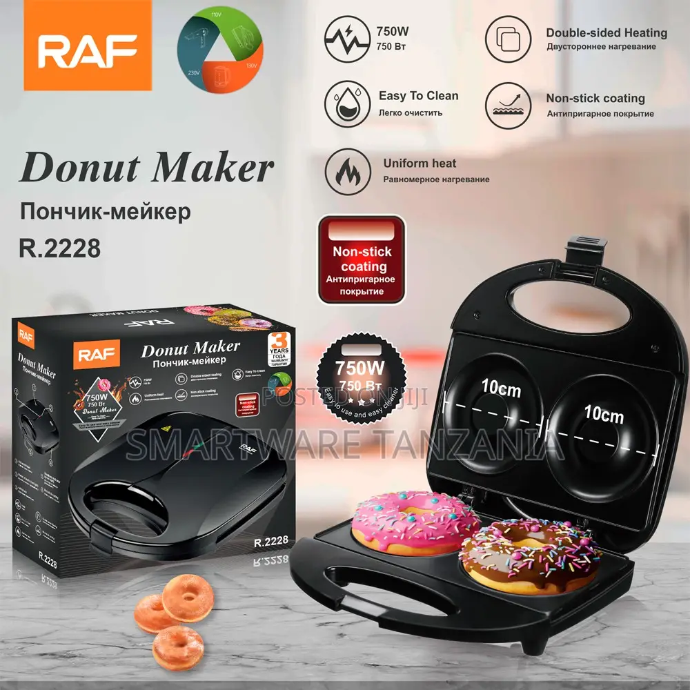 Raf R.2228 Donut Maker 750w Non-Stick Dual Donut Baker Black