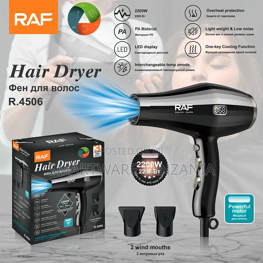 Raf R.4506 Hair Dryer 2200w Led Display Pa Material Gray Black