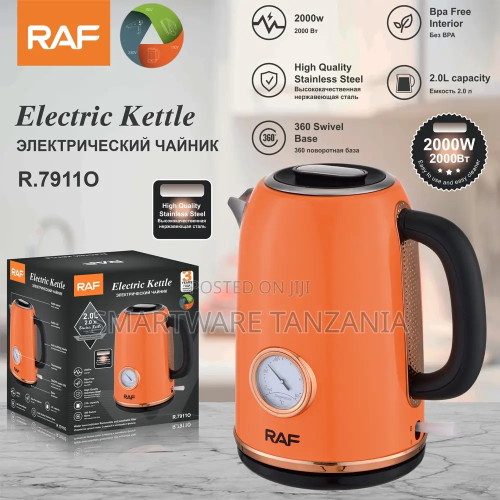 Raf Electric Kettle 2000w R.7911o 2l Stainless Steel Orange Rose Gold