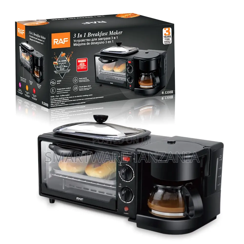 Raf 3-in-1 Breakfast Machine R.5308b Oven Griddle Coffee Black