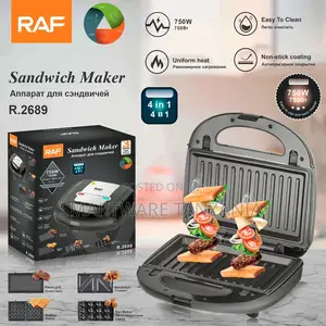 Raf 4-in-1 Sandwich Maker R.2689 750w Waffle Panini Grill Plates