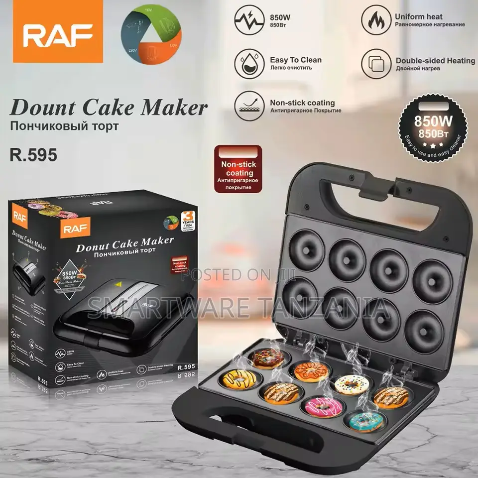 Raf Donut Maker R.595 850w Non-Stick 8 Cavity Mini Cake Baker