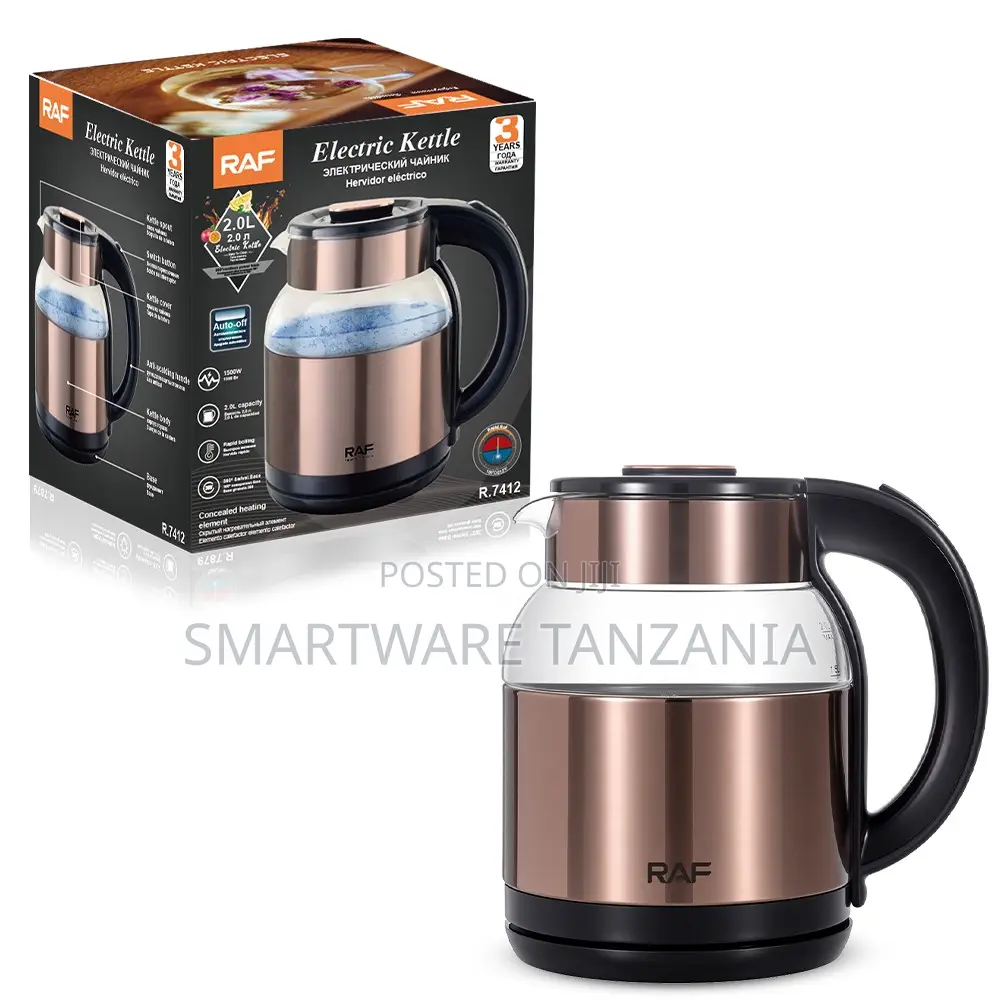 Raf Glass Kettle 1500w 2l Copper Band Cordless Electric Jug