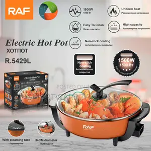 Raf Electric Hot Pot 1500w 34cm Non-Stick Cooker Steamer Rack 10l