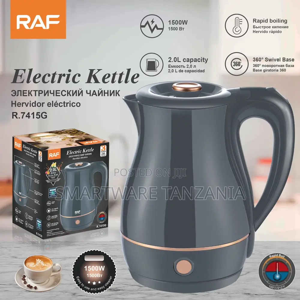 Raf Electric Kettle 1500w R.7415g 2.0l Gray Rapid Boil Swivel
