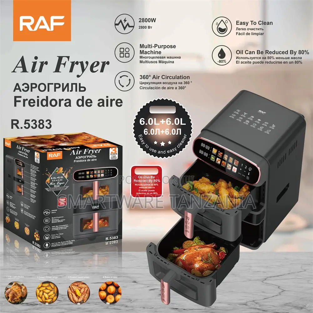 Raf Air Fryer 2800w R.5383 Dual Zone 12l Oil Free Digital Fryer