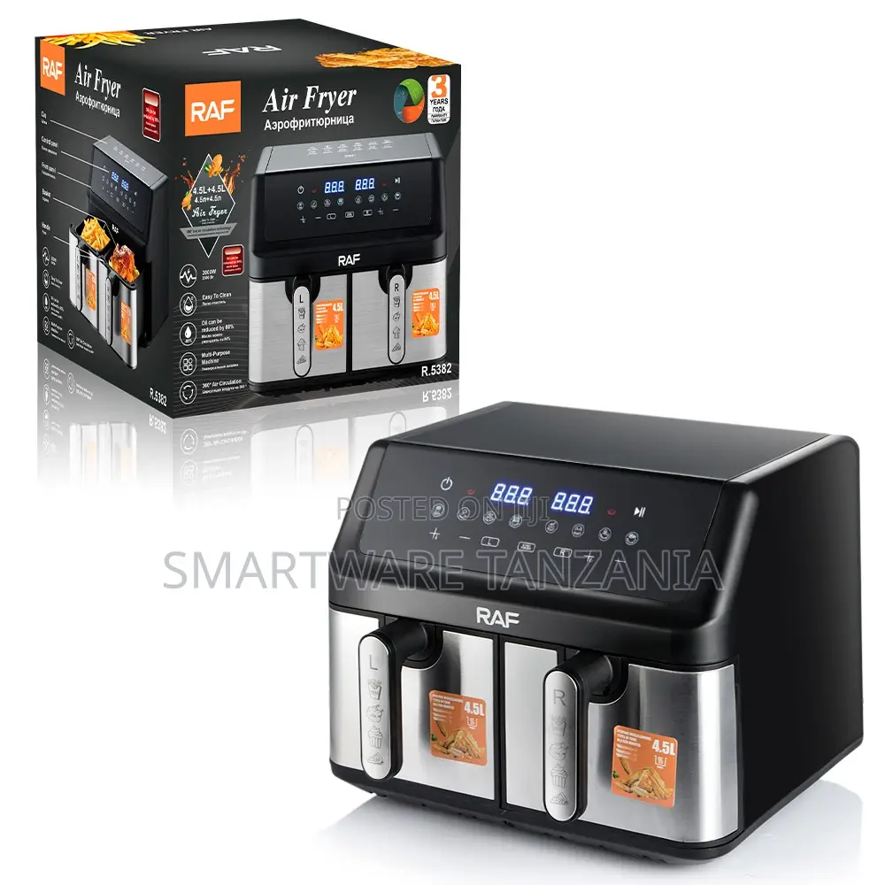 Raf Double Air Fryer 2000w R.5382 9l Dual Basket Digital Control