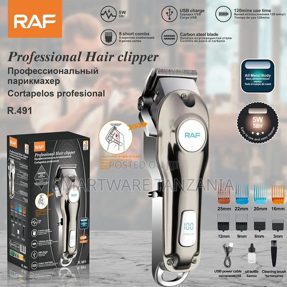 Raf R.491 Professional Hair Clipper 5w - Metal Rechargeable Trimmer