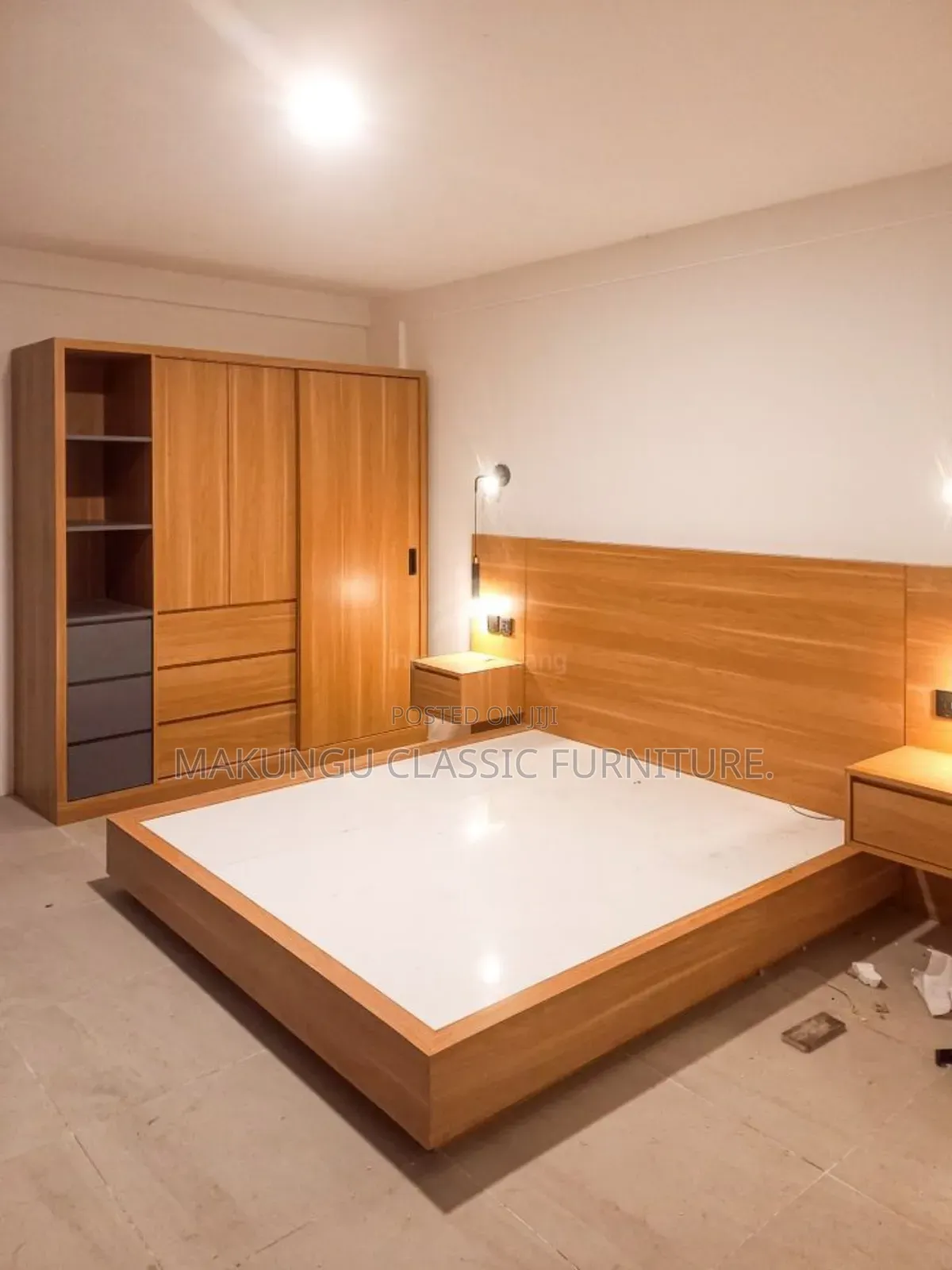 Bedroom Sets With Hardwood Bed and Wardrobe With 3 Doors