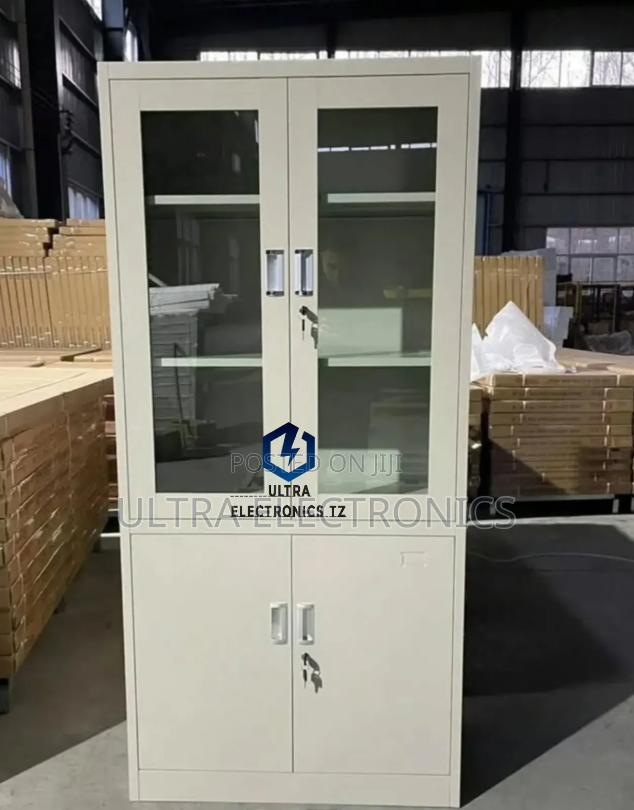 Metal 2 Door Office File Cabinet With Glass Doors or Cupboard Kabati
