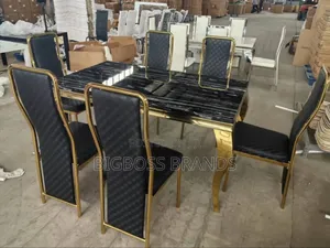 Dinning Table 6 Seaters Gold Marble Finish