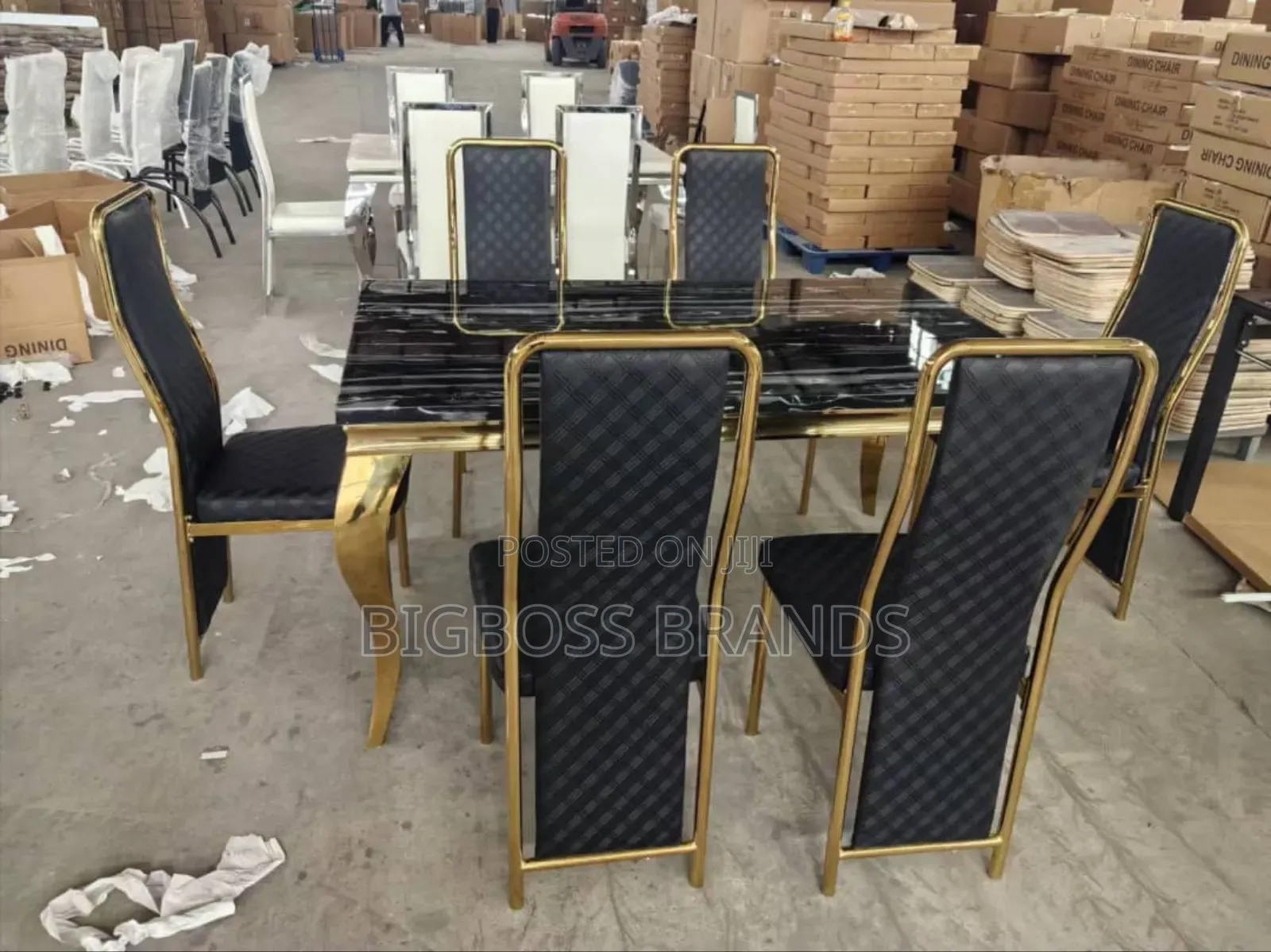 Dinning Table 6 Seaters Gold Marble Finish