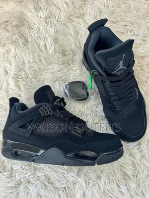 Men's Leather Jordan 4 Black Cut Shoes Very Classic
