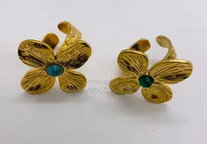 Plated Stainless Steel Flower Open Cuff Ring