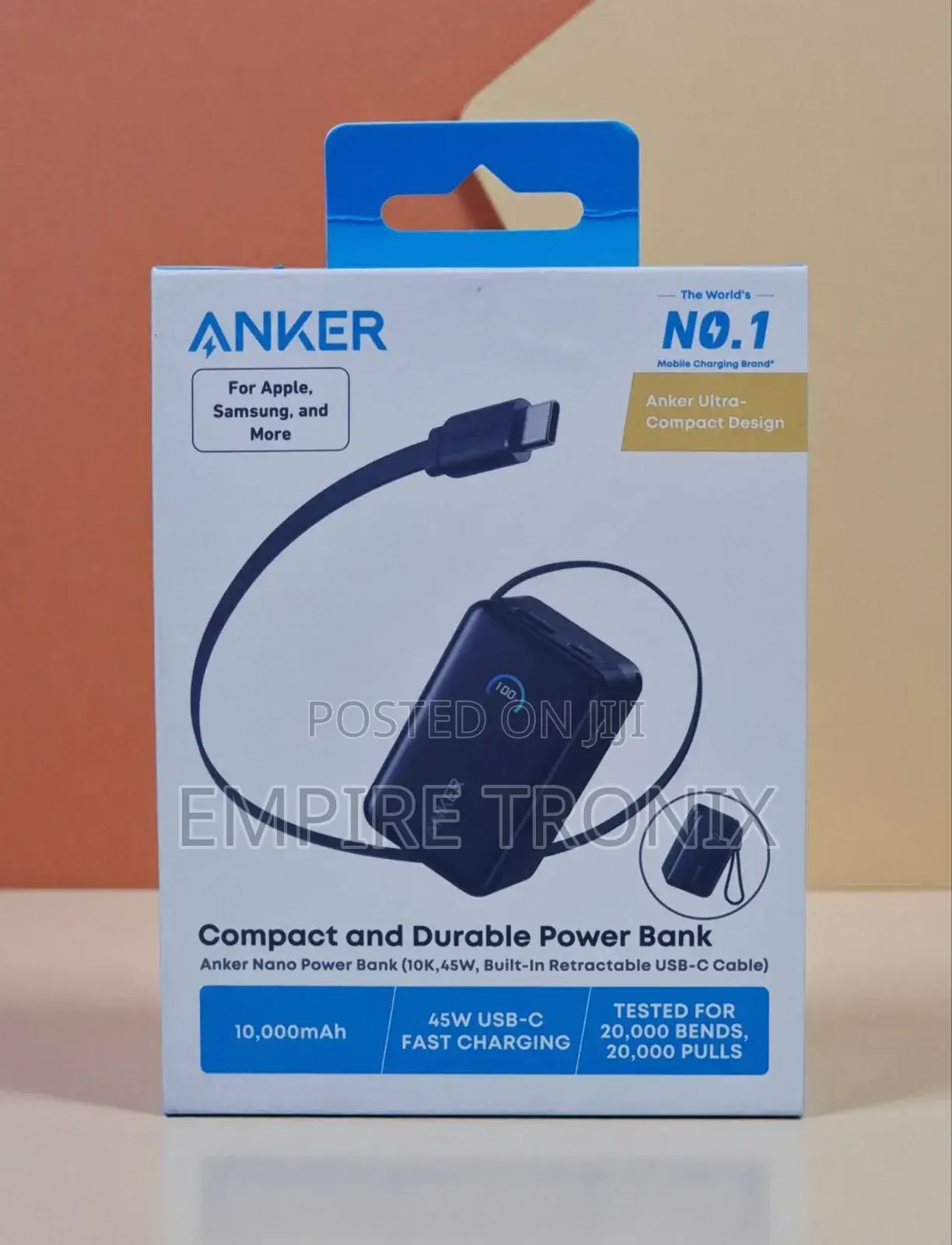 Anker Nano Power Bank (, 45w, Built-in Retractable Usb-C Cable)