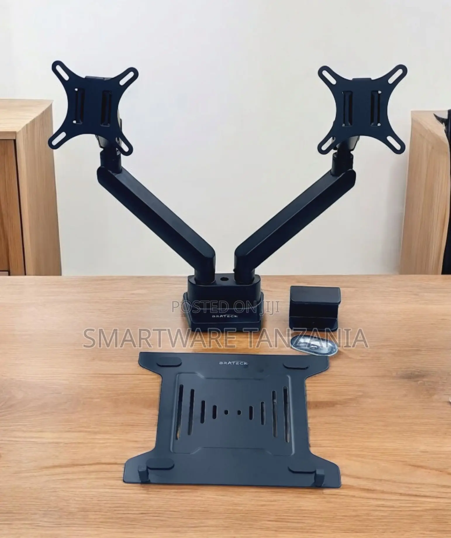 Brateck Dual Monitor Arm Stand With Laptop Tray Desk Mount Black