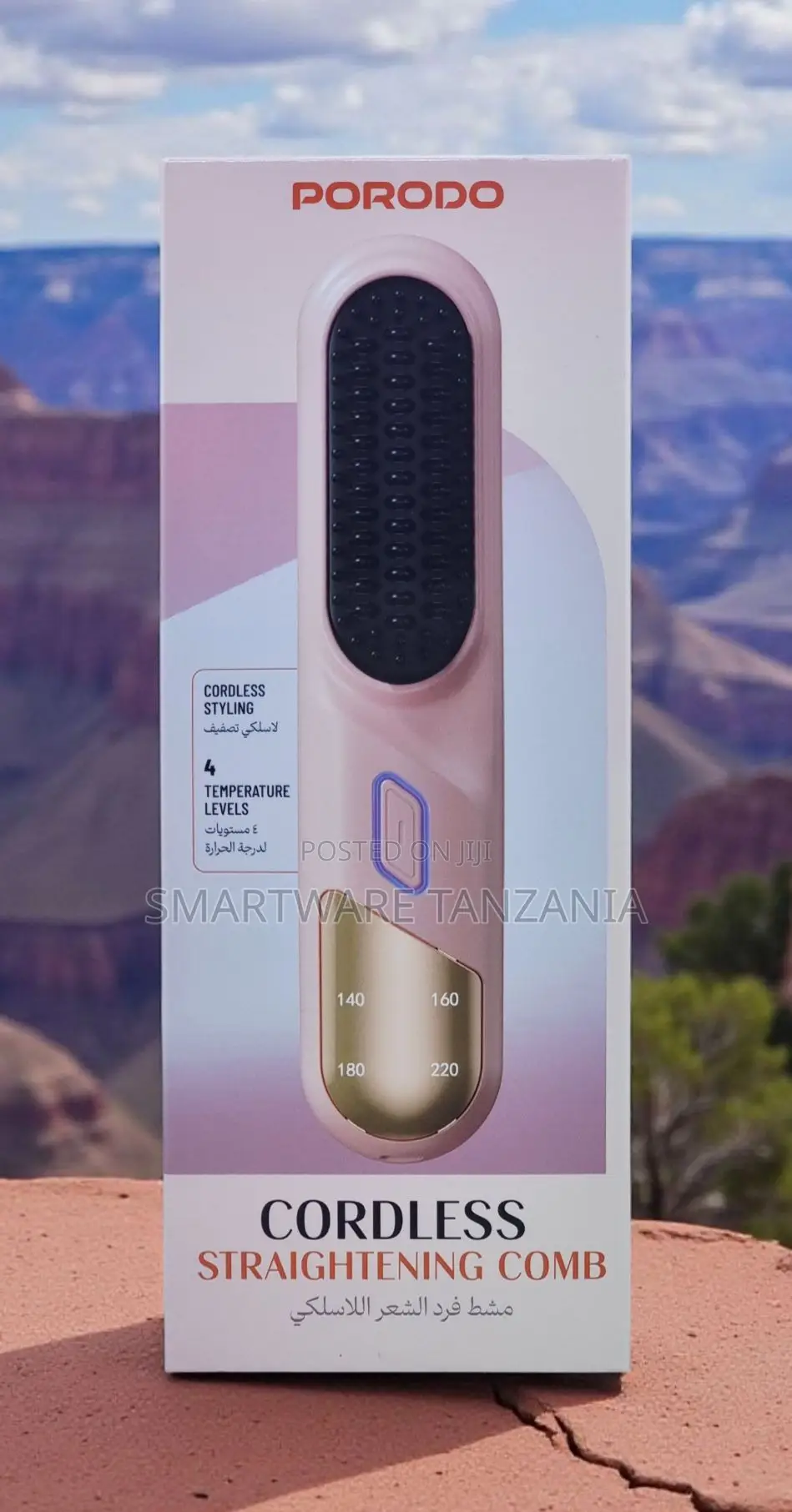 Porodo Cordless Hair Straightening Comb 4 Temperature Levels Pink