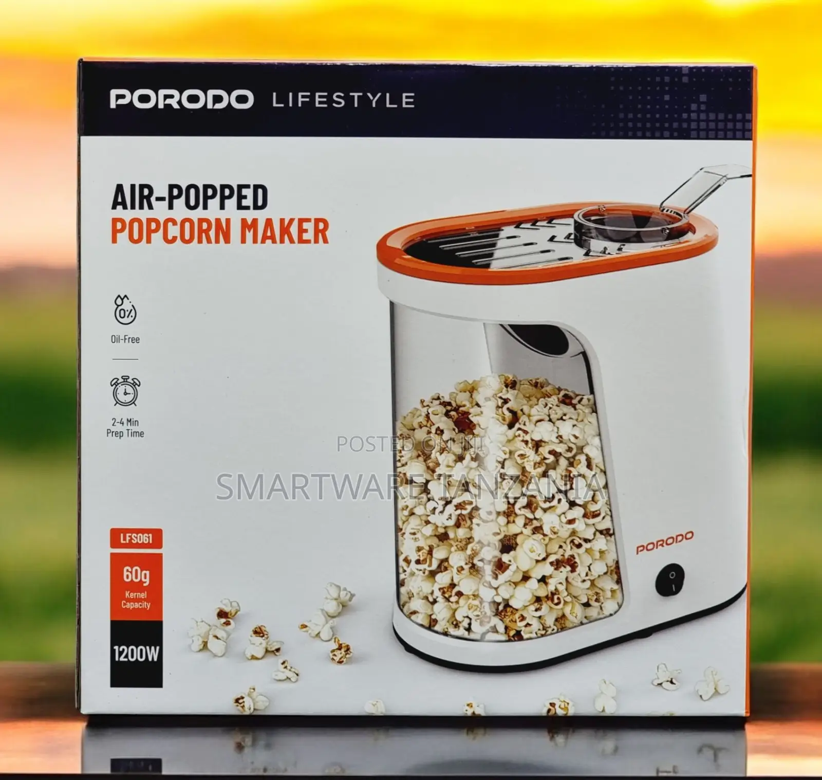 Porodo Air-Popped Popcorn Maker Lfs061 - Oil-Free, 60g, 1200w