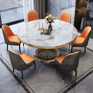 Luxury Marble Topround Dining Tableset With 6 Chairs |Meza Ya Chakula